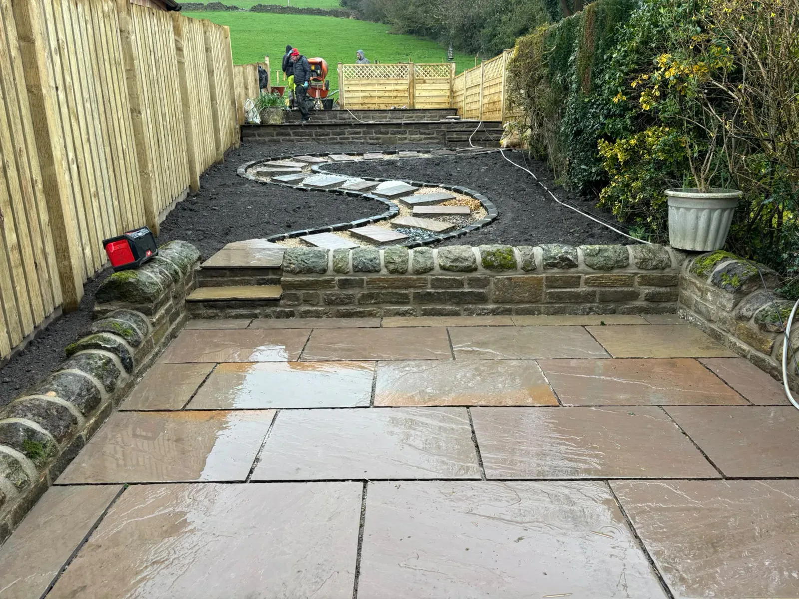 Curved garden path construction completed by Crown Hill Contracting