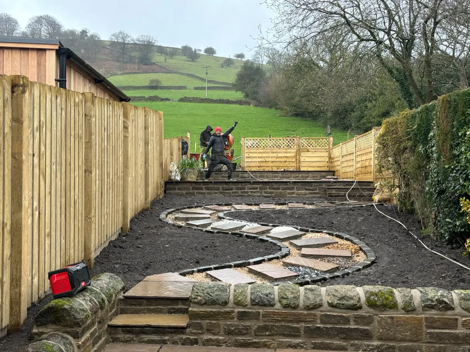 Curved garden path edging completed by Crown Hill Contracting