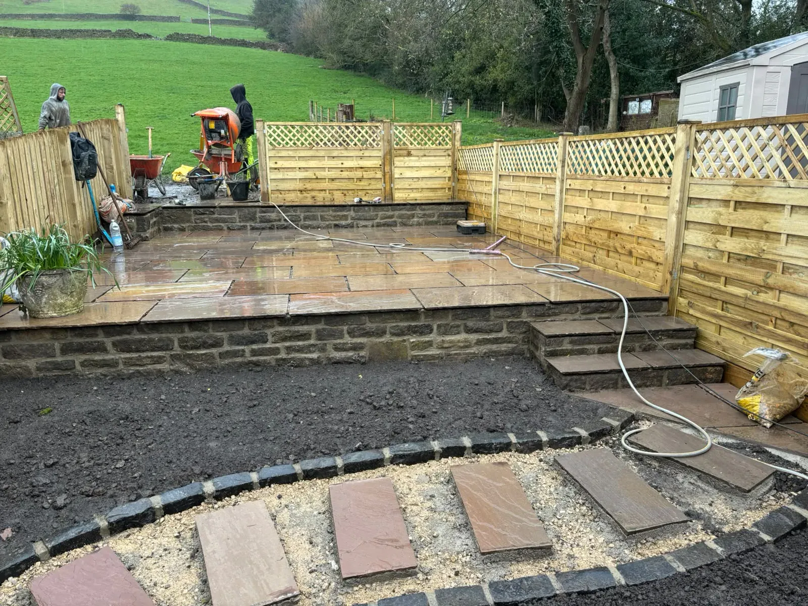 Landscaping path raised patio completed by Crown Hill Contracting