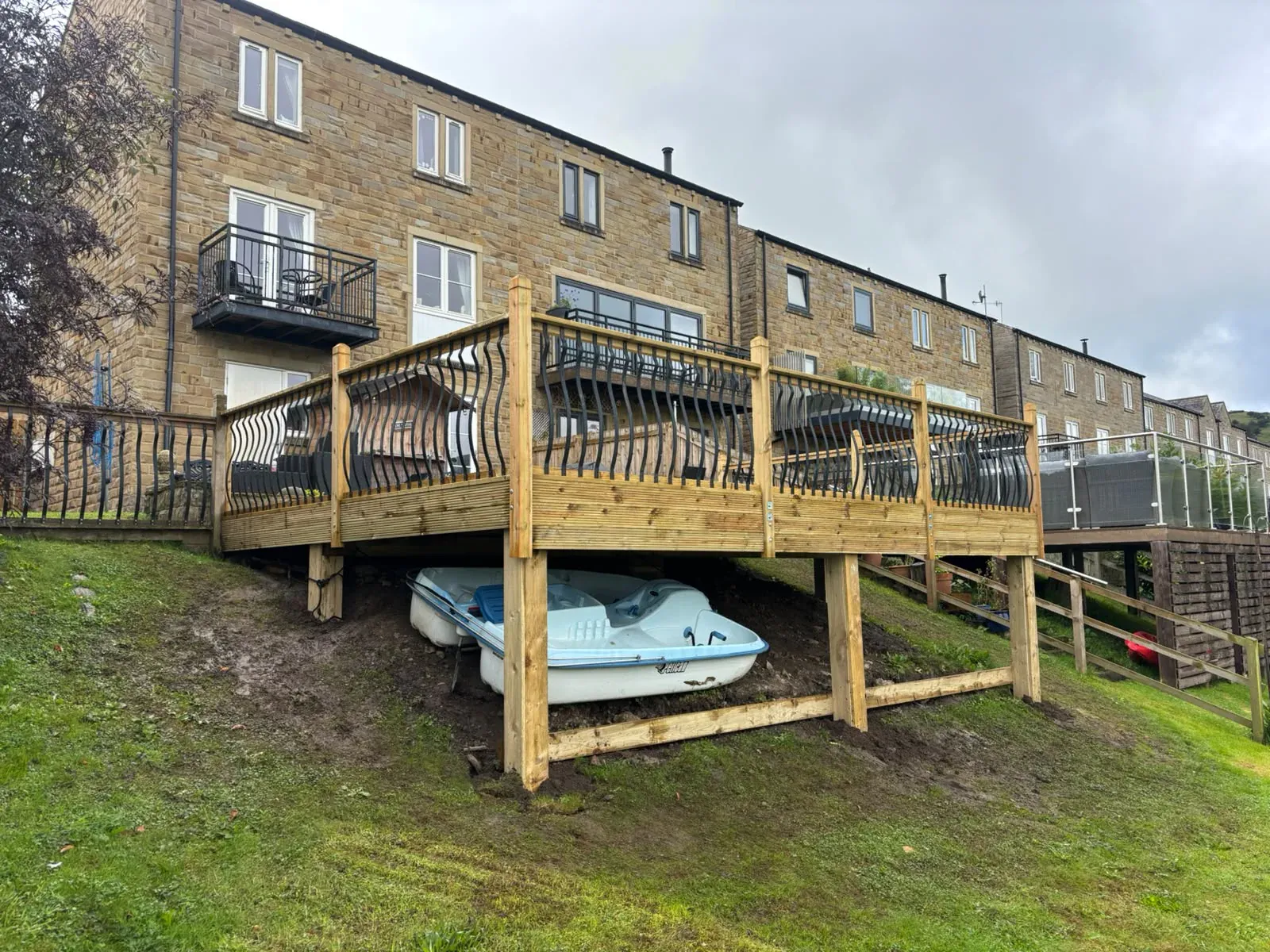 Raised timber deck riverside completed by Crown Hill Contracting