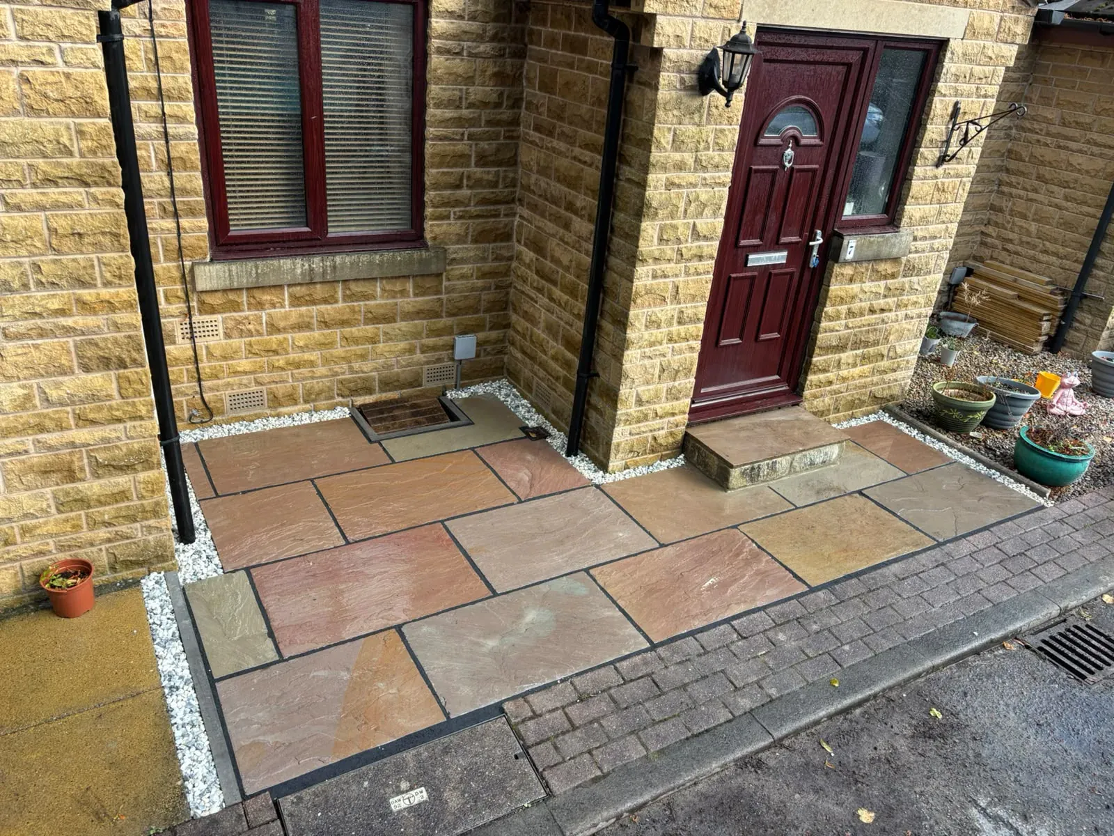 Sandstone doorstep paving completed by Crown Hill Contracting