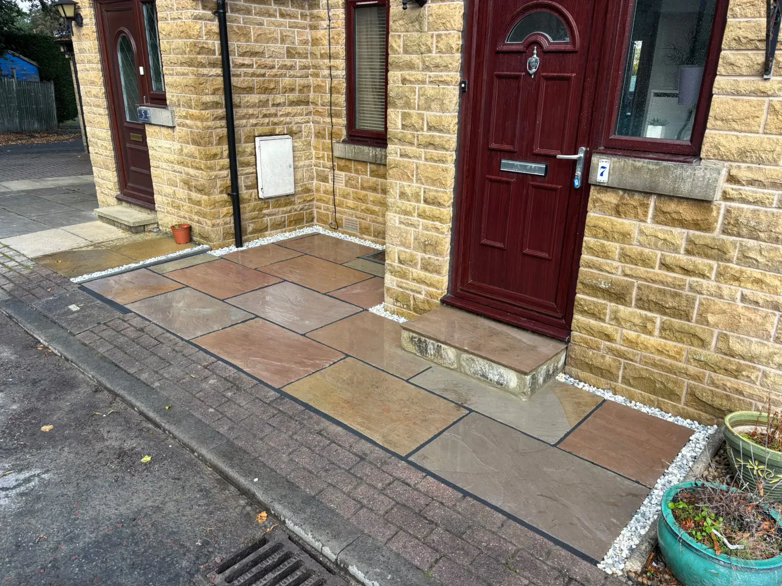 Sandstone entrance stone house completed by Crown Hill Contracting