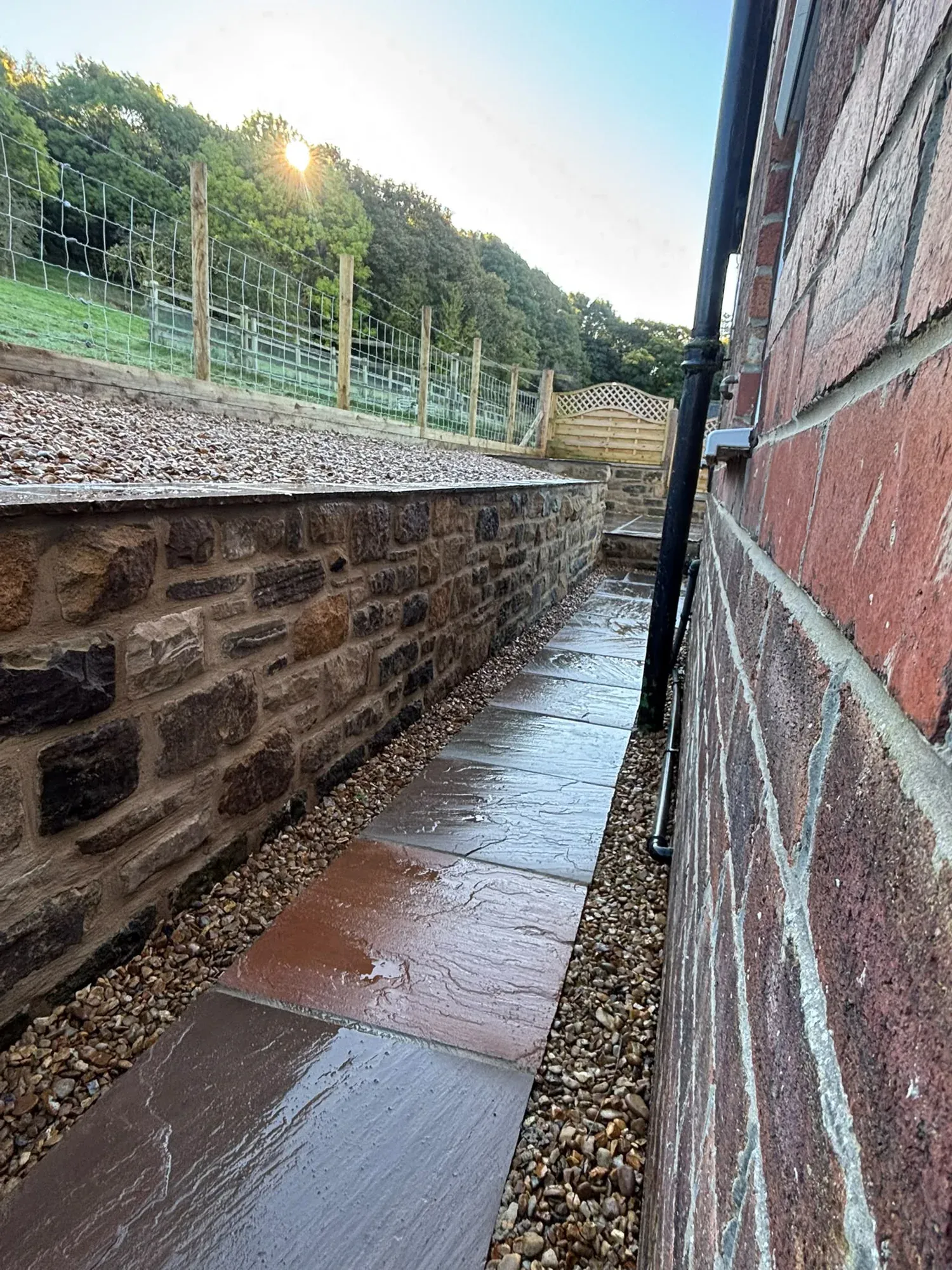 Slate path stone wall completed by Crown Hill Contracting