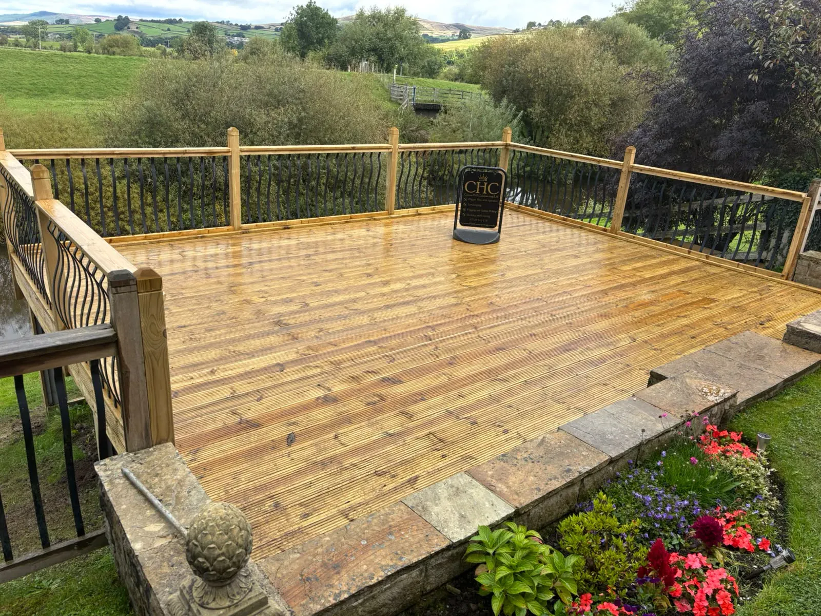 Timber decking long terrace completed by Crown Hill Contracting