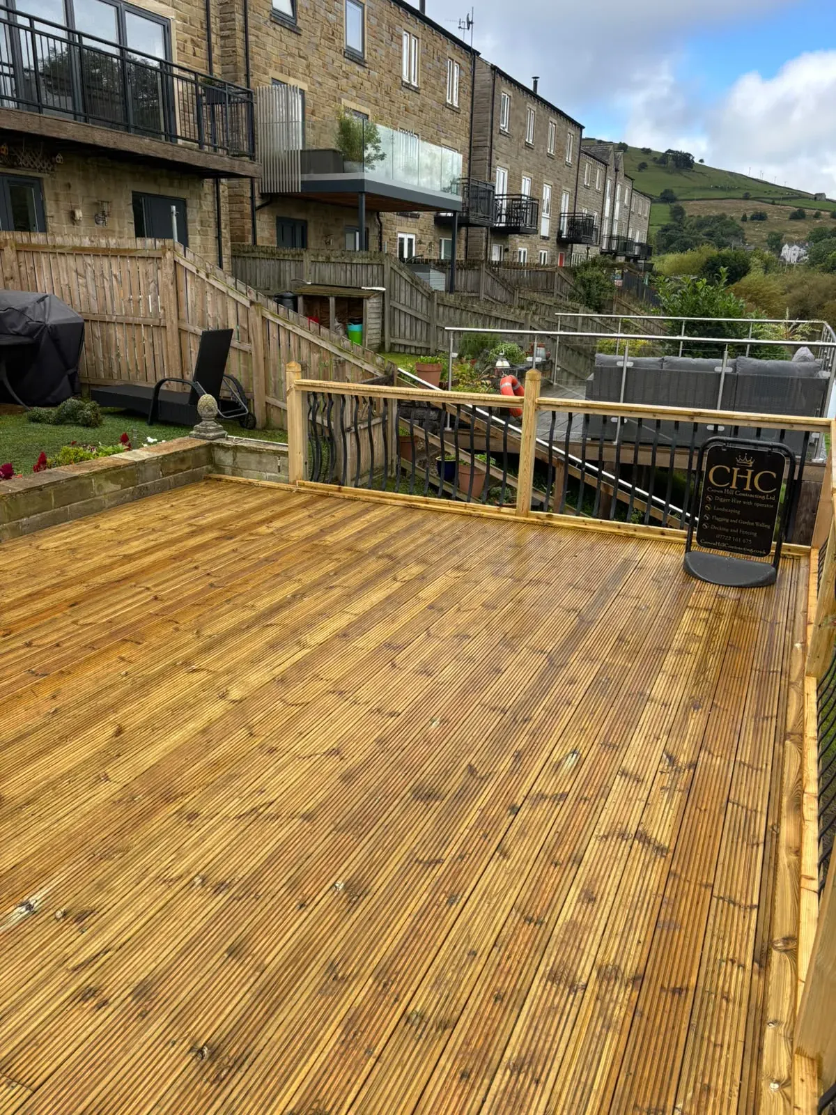 Timber decking ornamental railings completed by Crown Hill Contracting